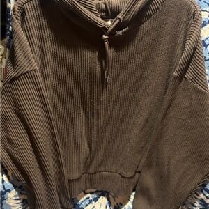 Juniors Women’s  Set - Brown Ribbed Hooded Sweater and Jogger Sweat Pants